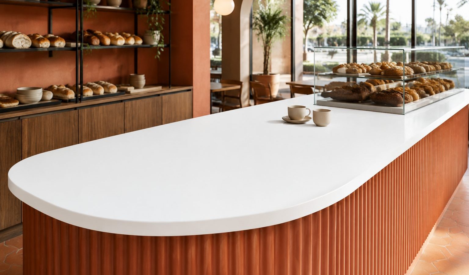 An interior finished in Absolute White polished quartz