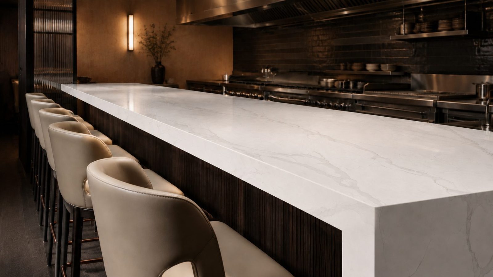 An interior finished in Calacatta Imperial polished quartz