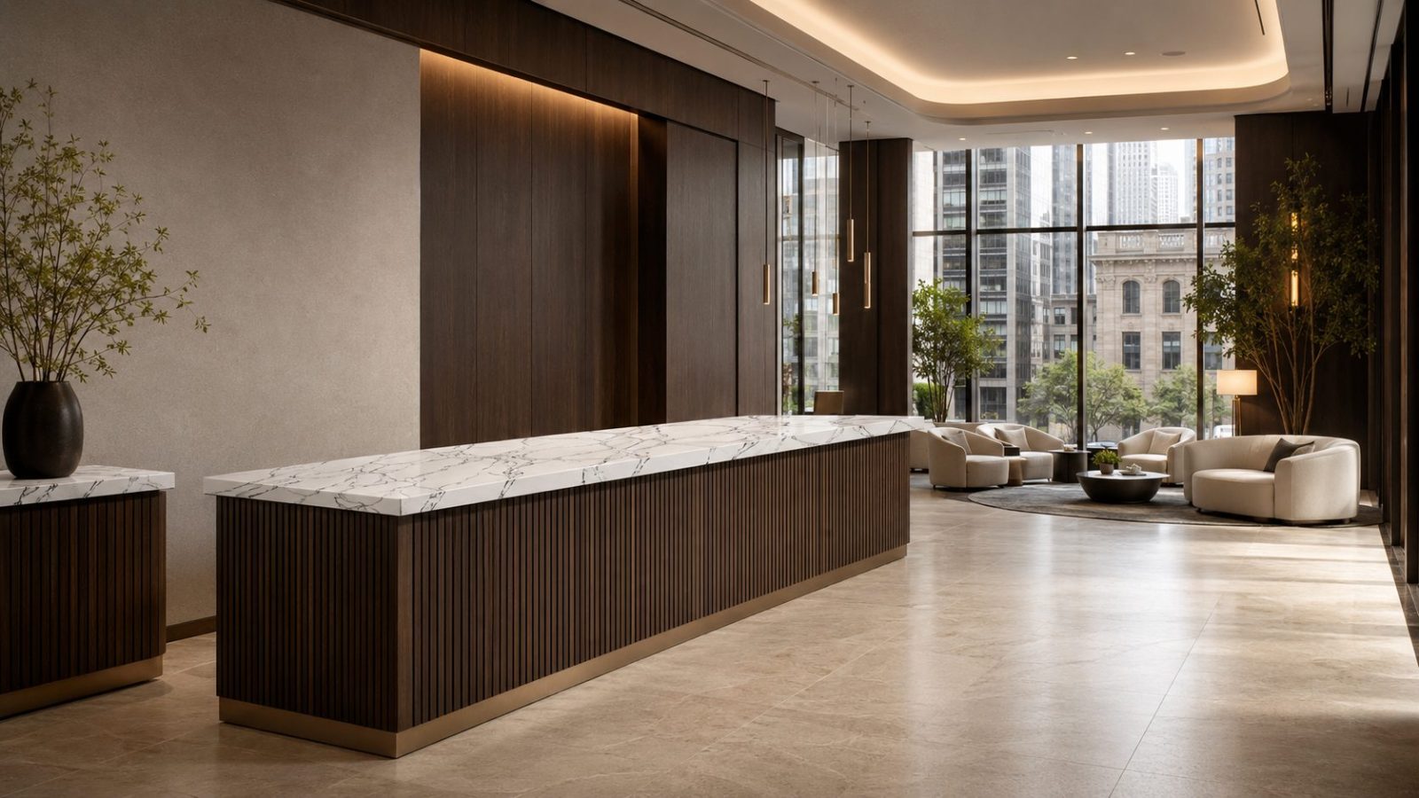 An interior finished in Lunar Black polished quartz