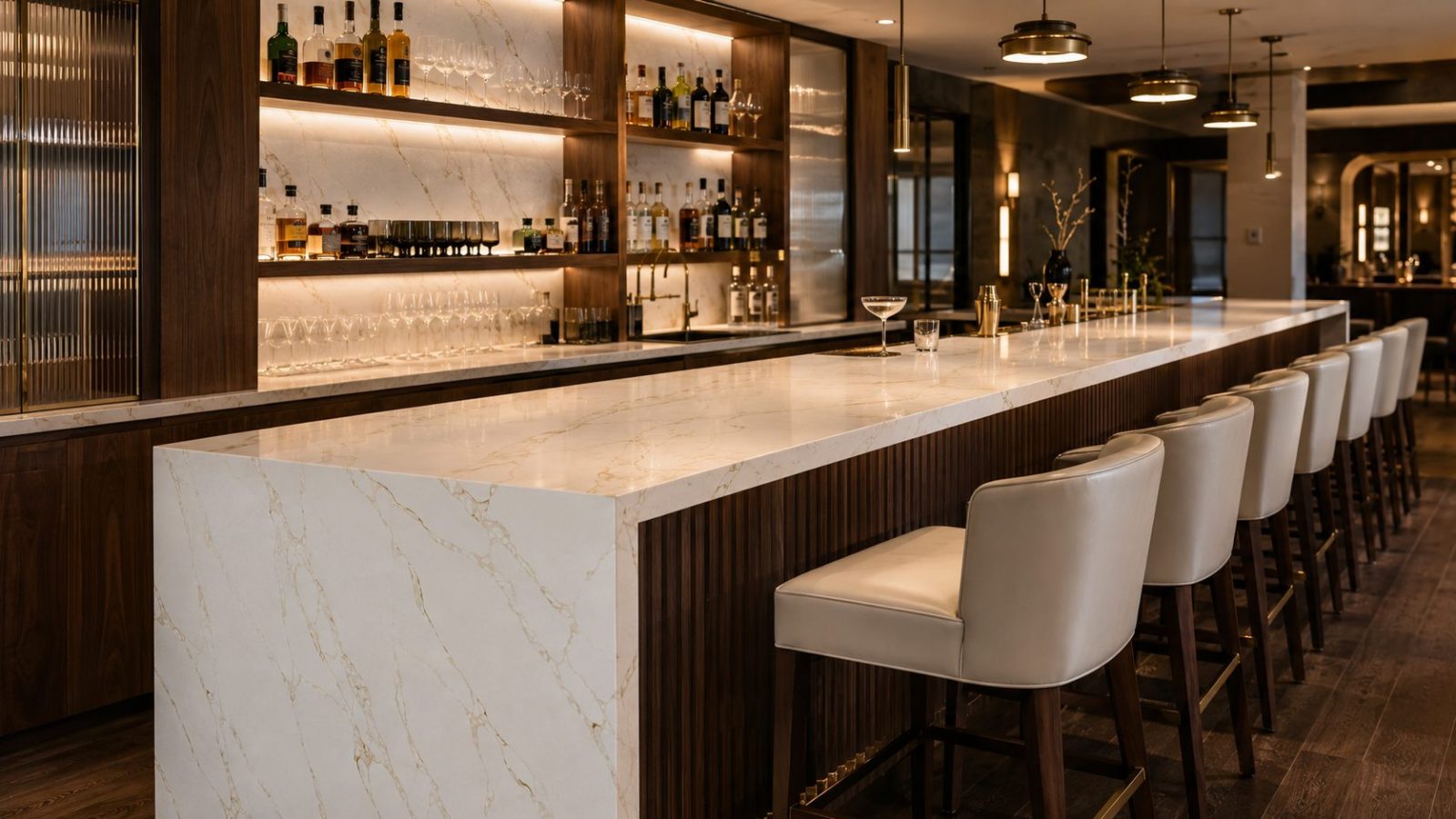 An interior finished in Lunar Gold polished quartz