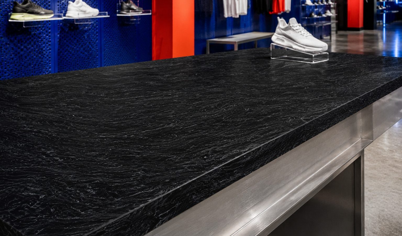 An interior finished in Via Lactea polished quartz
